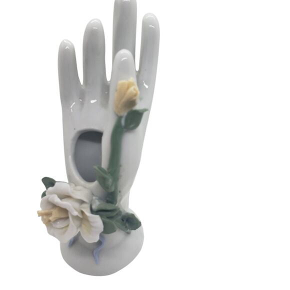 Vintage Porcelain Ceramic Hand Shaped 3D Vase Sculpted Rose Floral Decor - Picture 13 of 14
